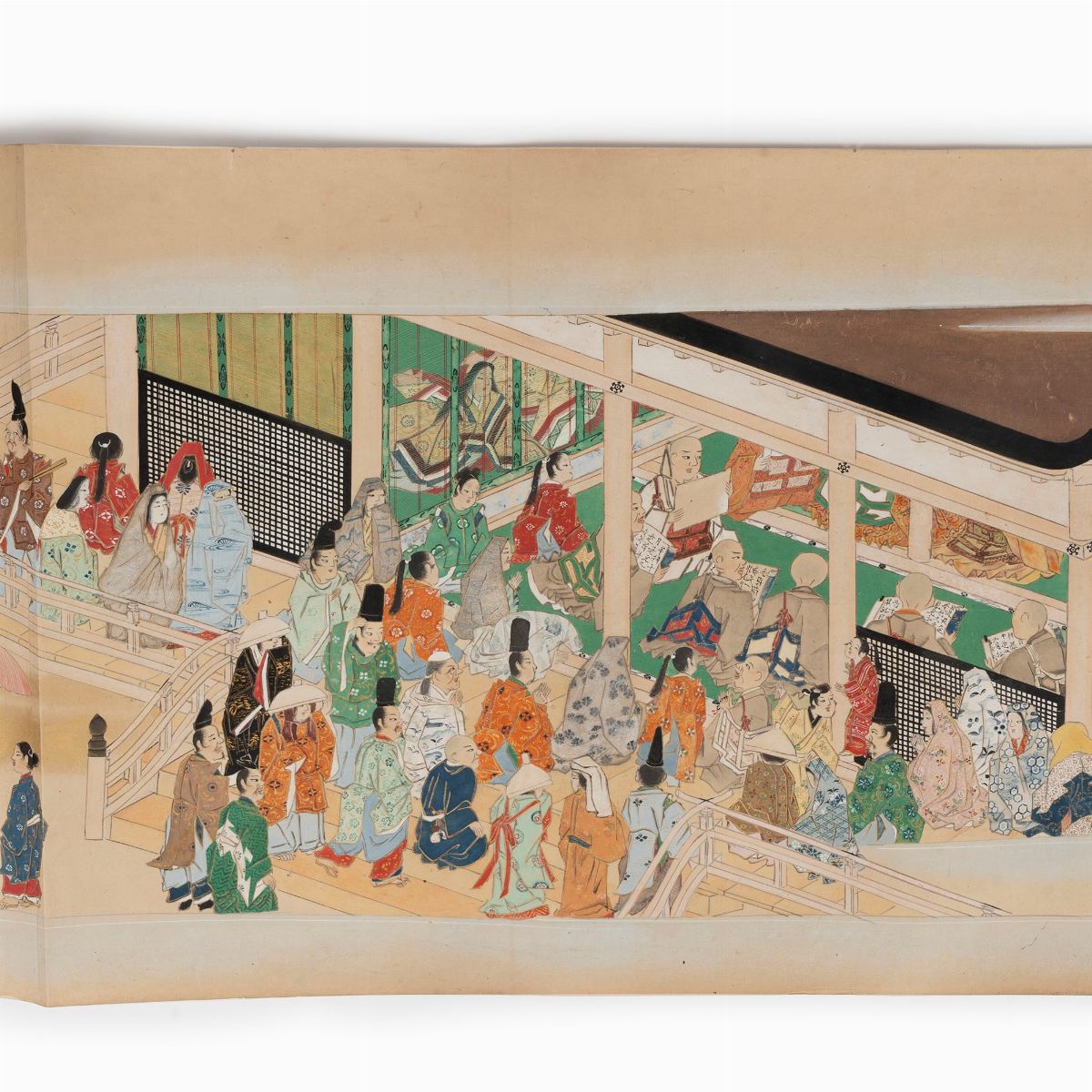 Emakimono Dipinto su Carta Raffigurante Scena Rituale Presso un Tempio, Giappone Periodo Edo