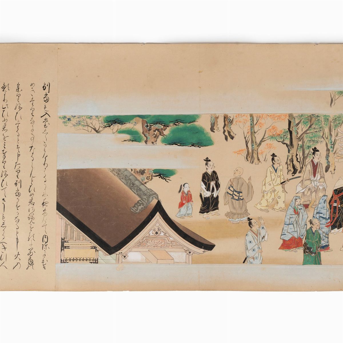 Emakimono Dipinto su Carta Raffigurante Scena Rituale Presso un Tempio, Giappone Periodo Edo