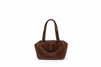 Piccola borsa in cuoio con doppi manici, cm 17