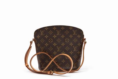 Borsa, base ovale in tela monogram con tracolla in pelle regolabile