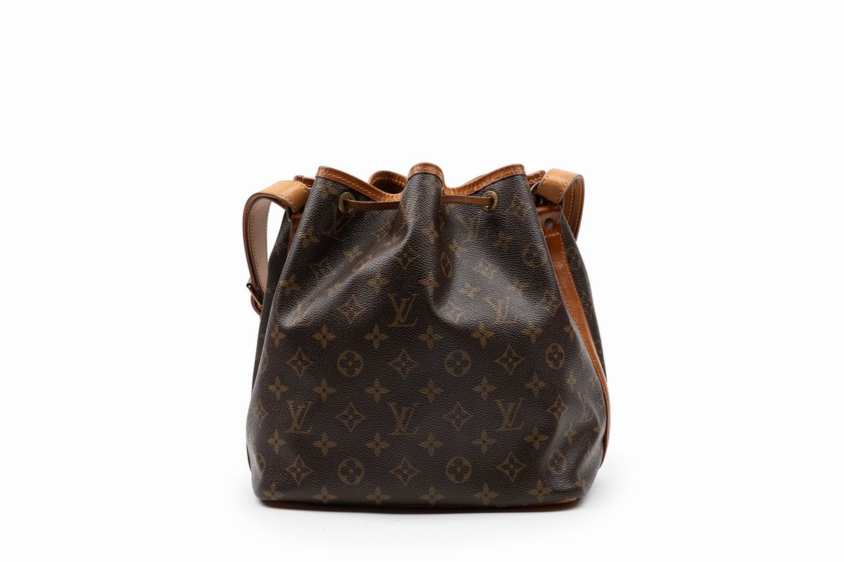 Louis Vuitton - Secchiello Noé, tela monogram con profili e tracolla in pelle