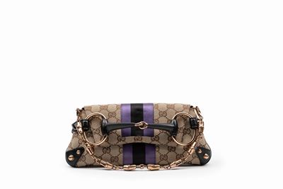 Borsa Horsebit in tela logata GG con dettagli in raso