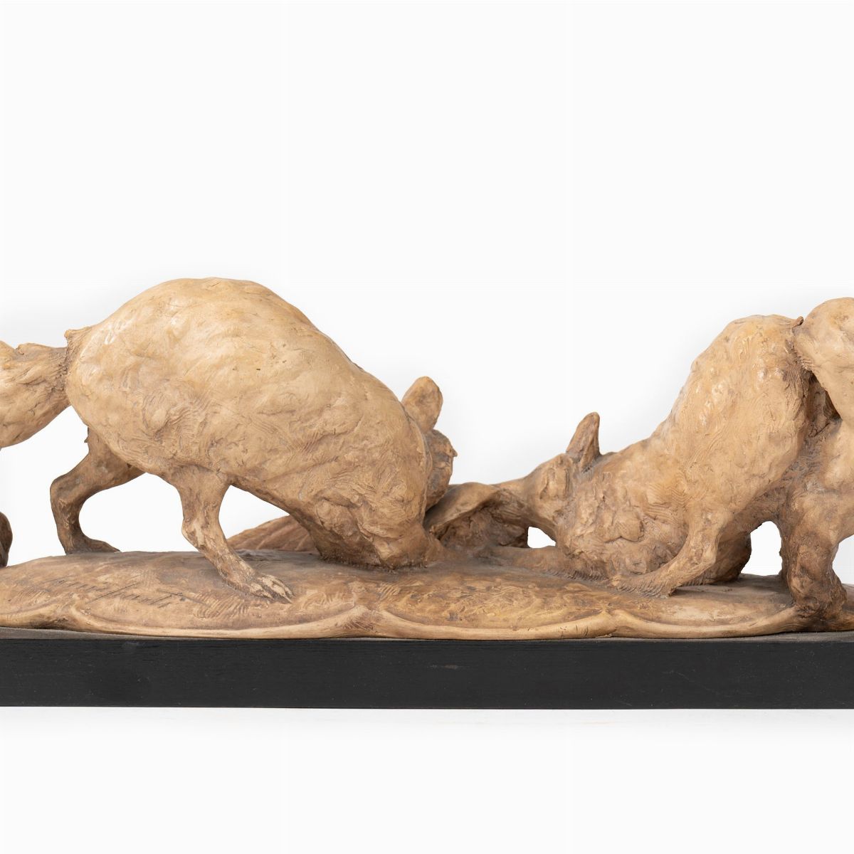 Guido Cacciapuoti - Scultura in Terracotta Raffigurante Due Volpi che Si Contendono un Fagiano, P...
