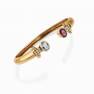Bracciale con tormalina, diamanti e topazio