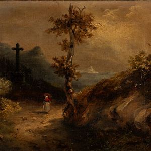 Attribuito a Massimo d'Azeglio (Torino 1798-1866) - Landscape with peasant woman