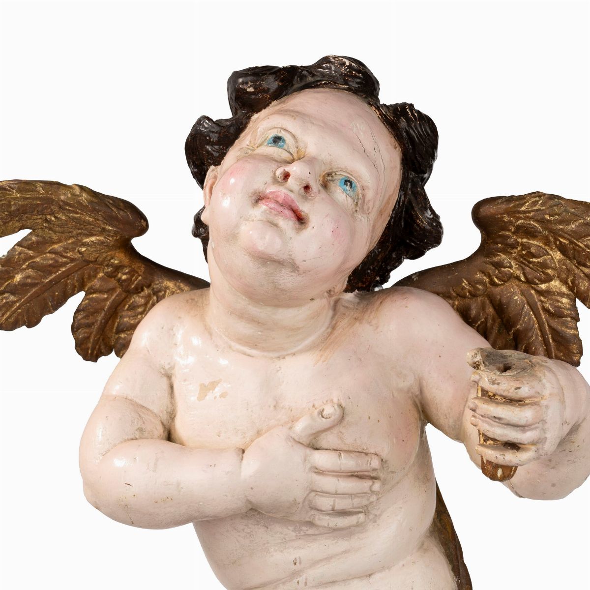 Coppia di Putti in Legno Scolpito e Laccato