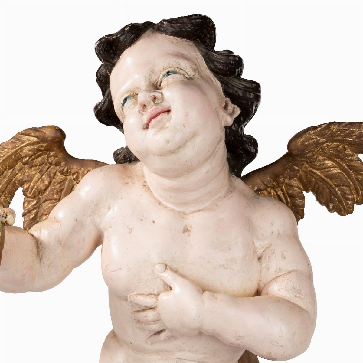 Coppia di Putti in Legno Scolpito e Laccato