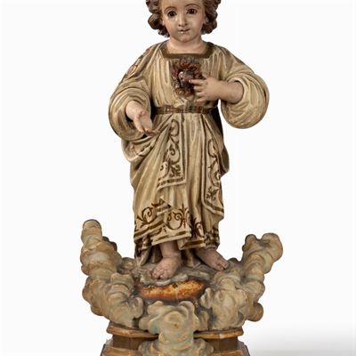 Gesù Bambino in Legno Scolpito e Laccato, Secolo XIX