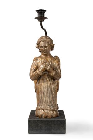 Praying angel in mecca-gilded wood mounted on a lamp, 18th-19th centuries