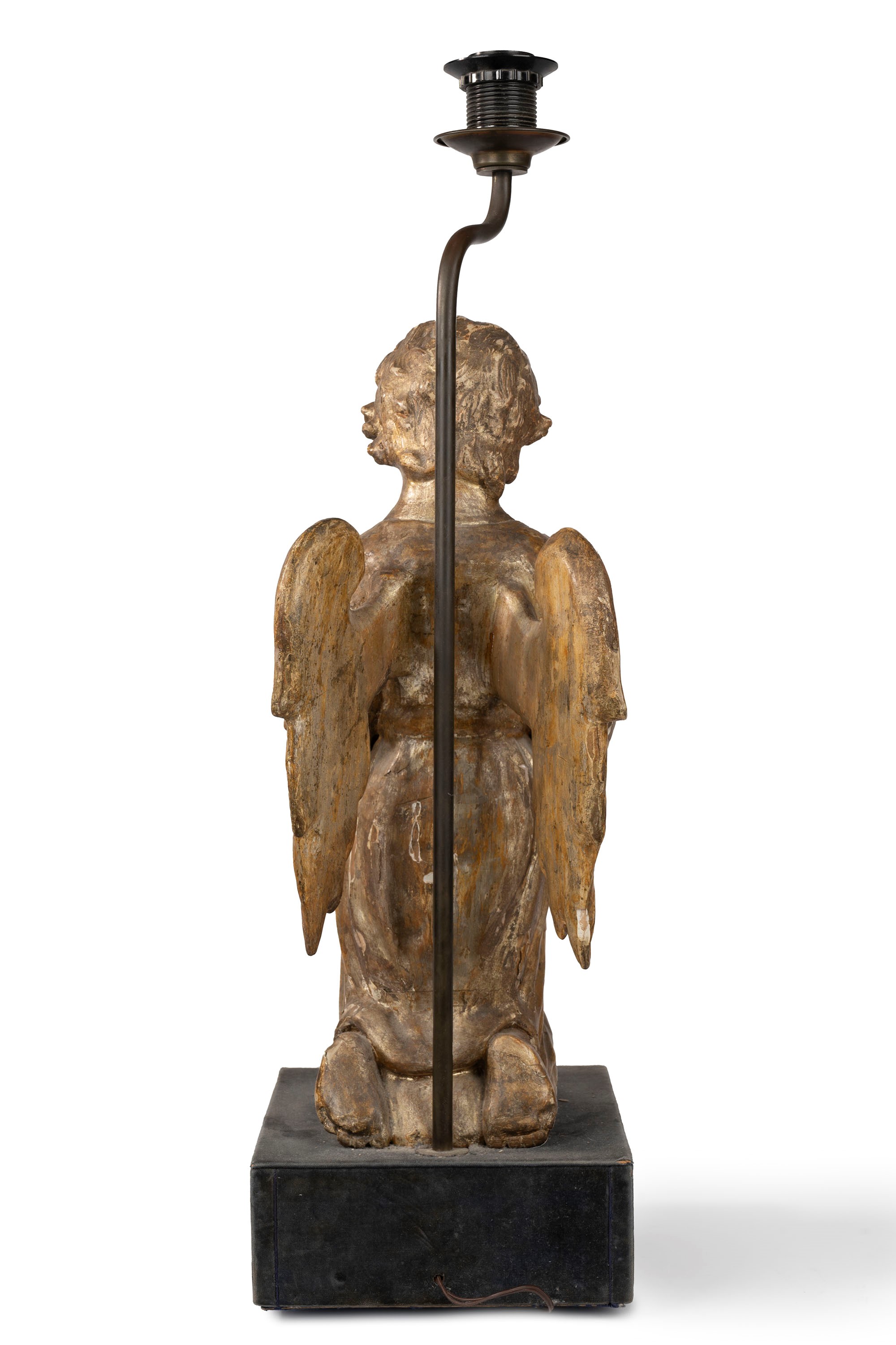 Angelo Orante in Legno Dorato a Mecca Montato a Lampada, Secoli XVIII-XIX