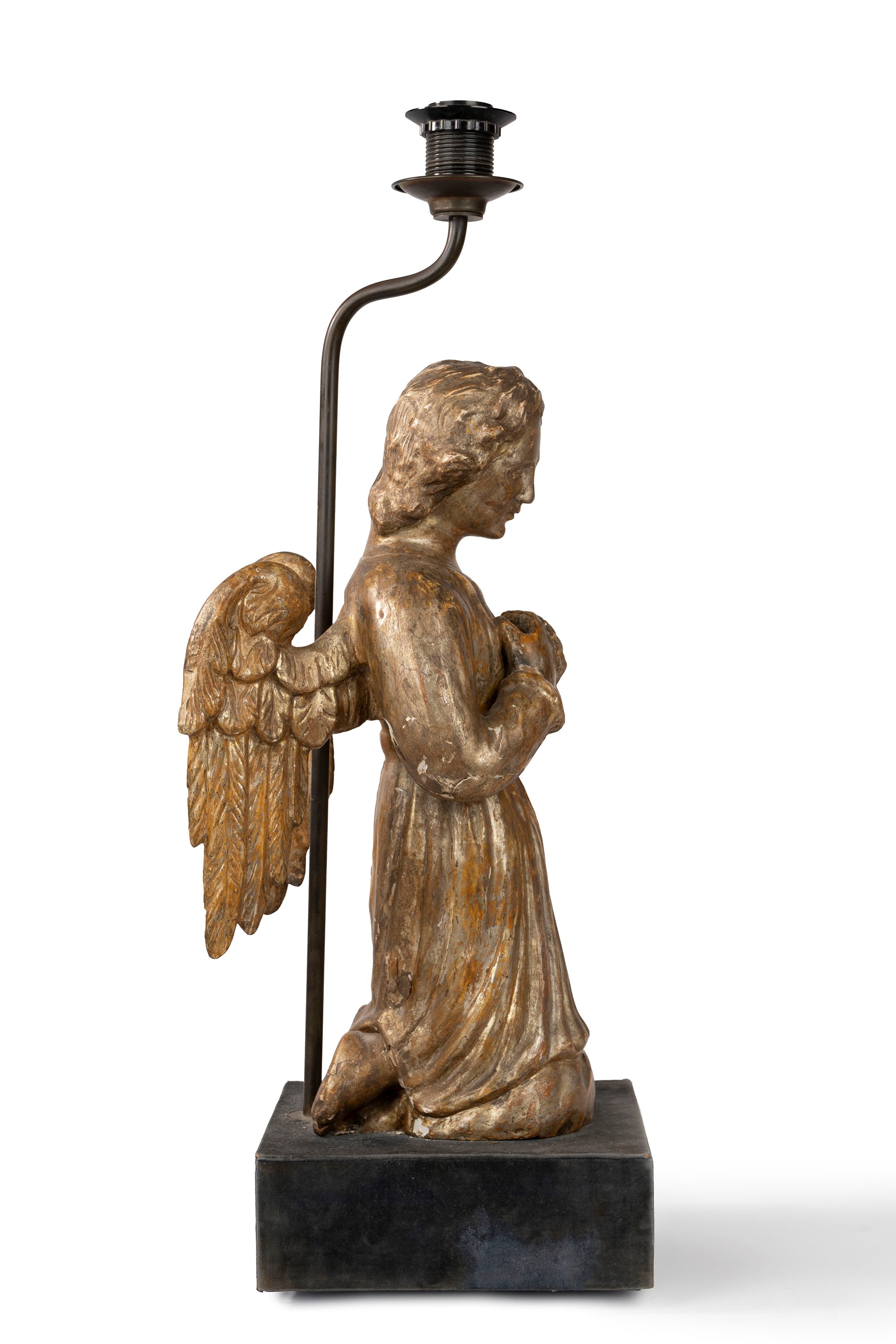 Angelo Orante in Legno Dorato a Mecca Montato a Lampada, Secoli XVIII-XIX