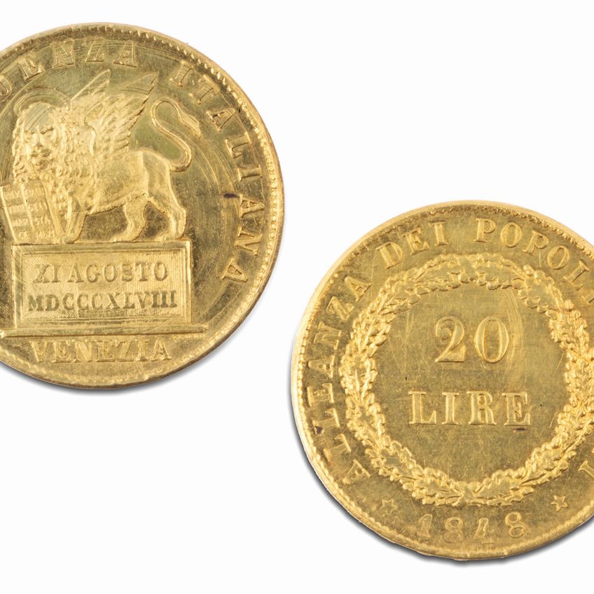 Venezia, Governo Provvisorio, 1848-1849 - GOVERNO PROVVISORIO, Lire 20 in metallo prezioso, 1848