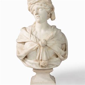 Busto n marmo raffigurante figura femminile con turbante, secolo XVII