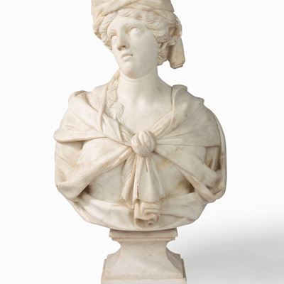 Busto N Marmo Raffigurante Figura Femminile con Turbante, Secolo XVII