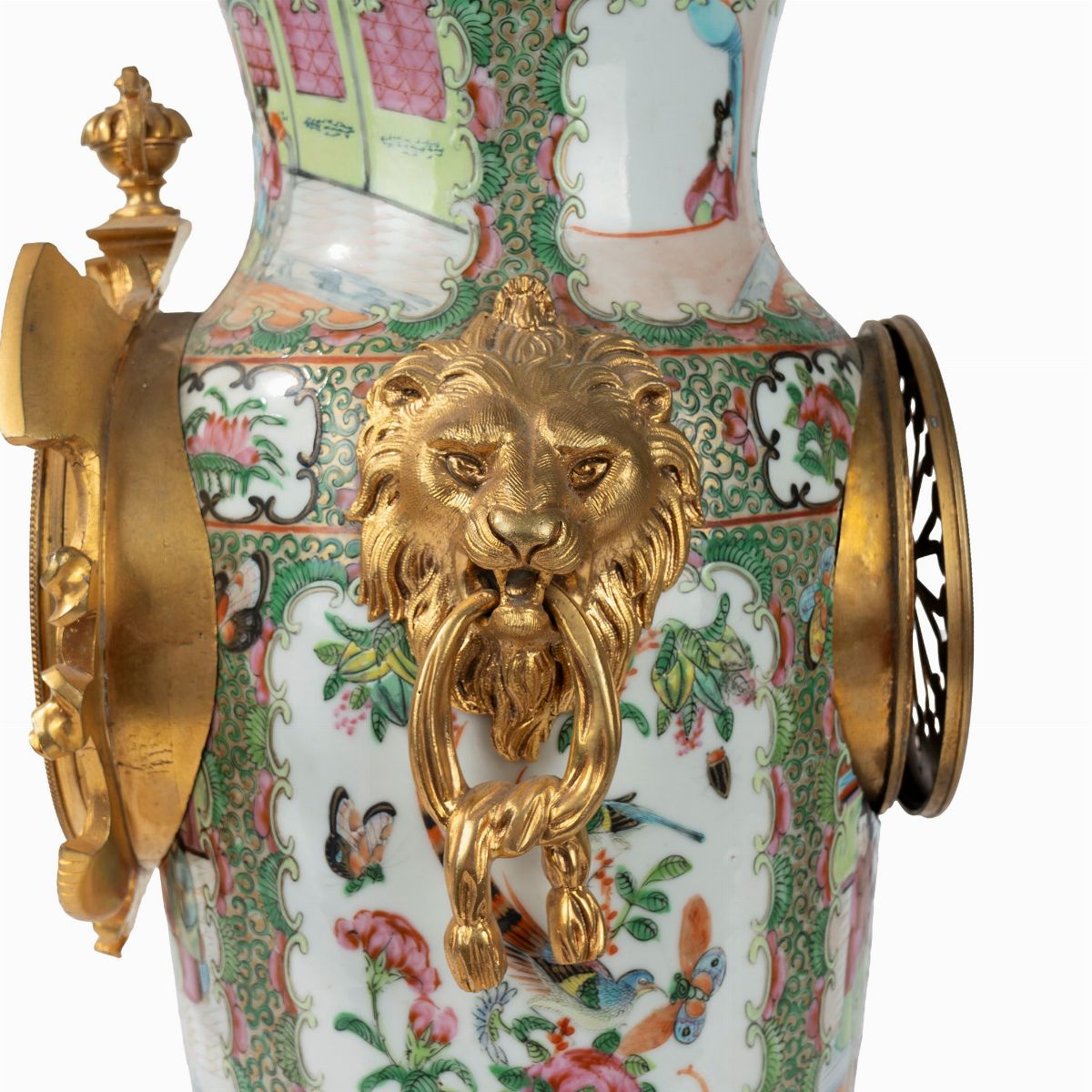 Trittico in Porcellana Policroma Famiglia Rosa e Bronzo Dorato, Canton, Cina, Secolo XIX