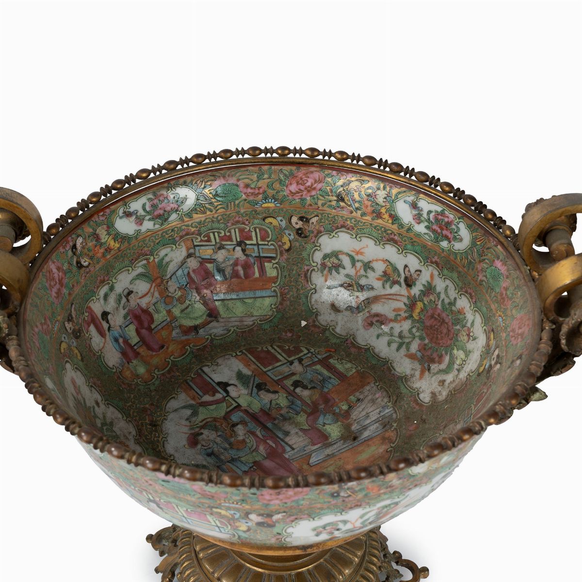 Trittico in Porcellana Policroma Famiglia Rosa e Bronzo Dorato, Canton, Cina, Secolo XIX