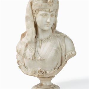 Importante busto orientalista in alabastro raffigurante odalisca, inizi secolo XX