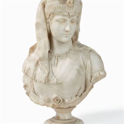 Importante Busto Orientalista in Alabastro Raffigurante Odalisca, Inizi Secolo XX