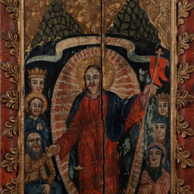 Antico Dipinto Raffigurante Cristo in Mandorla tra Santi