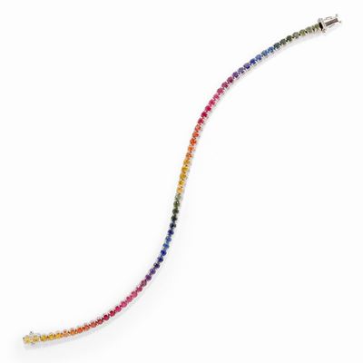 Bracciale tennis 'Rainbow', oro bianco 18k con zaffiri multicolor
