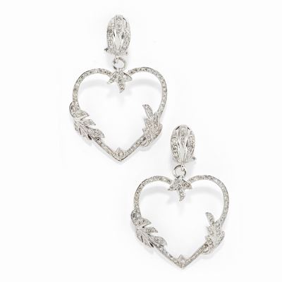 Orecchini pendenti in oro bianco 18k con diamanti, ct 2.00