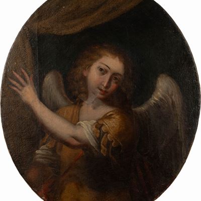 Coppia di Dipinti Raffiguranti Angeli