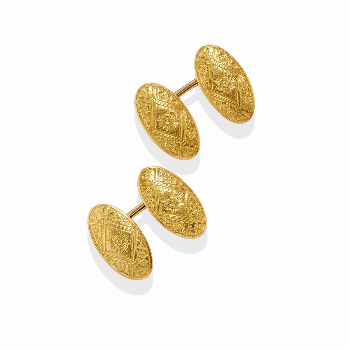 Lotto di polsini in oro giallo 18k con granati e zaffiri