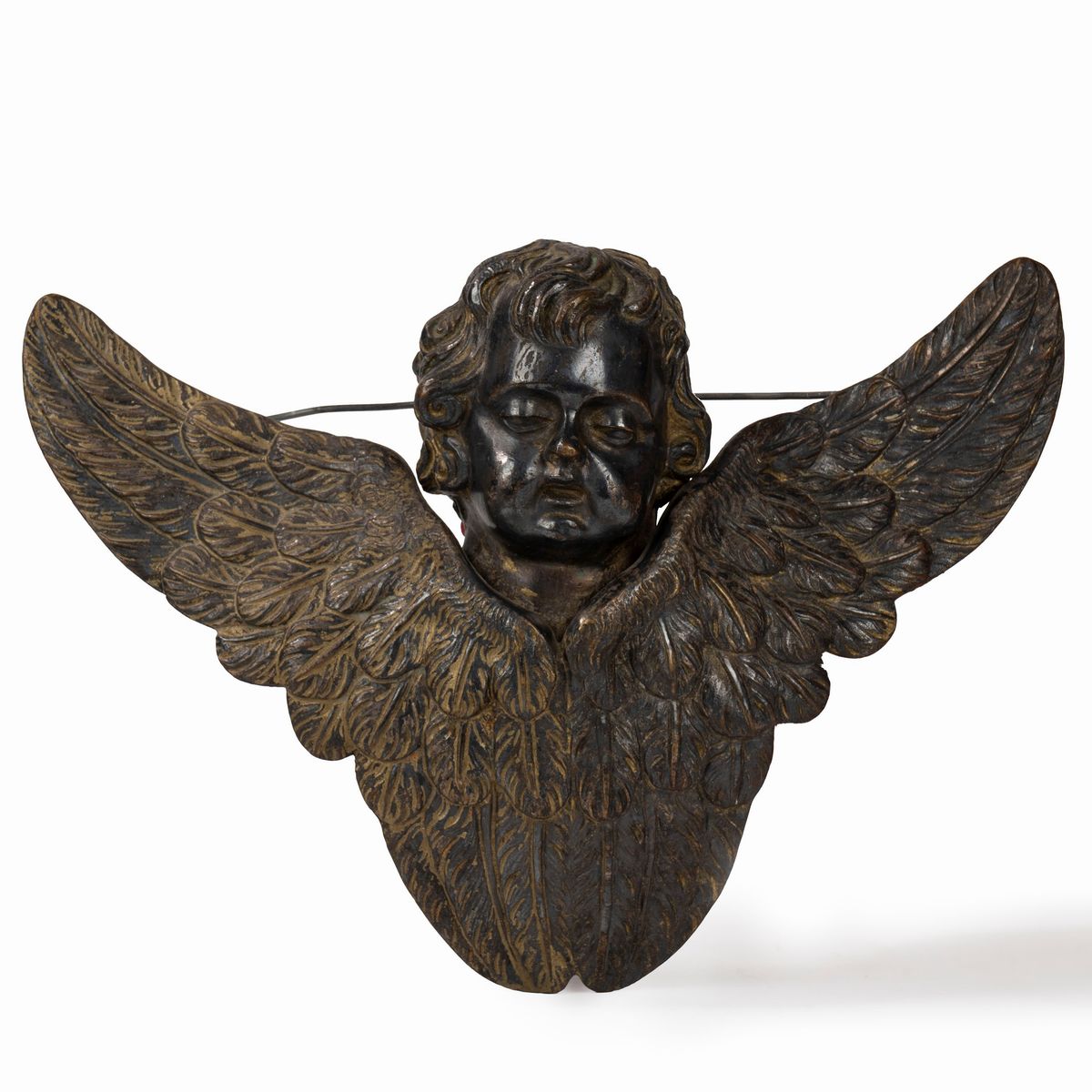 Coppia di Teste di Cherubini in Bronzo Dorato e Argentato, Secolo XIX
