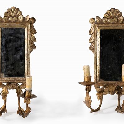 Coppia di Piccole Specchiere e Porta Candele in Legno a Mecca, Secolo XIX