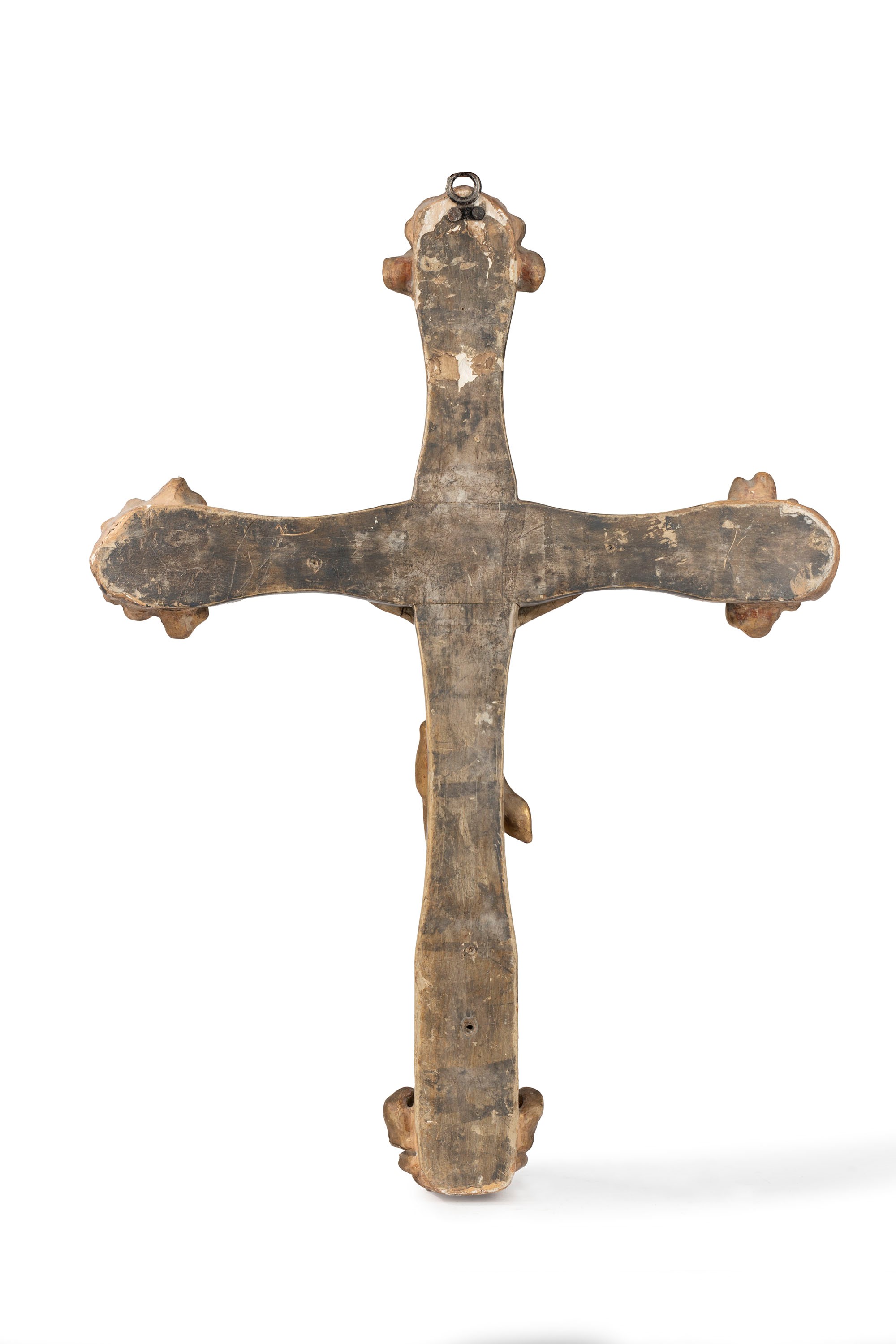 Crocifisso in Cartapesta su Croce in Legno Laccata e Dorata, Secoli XVII - XVIII