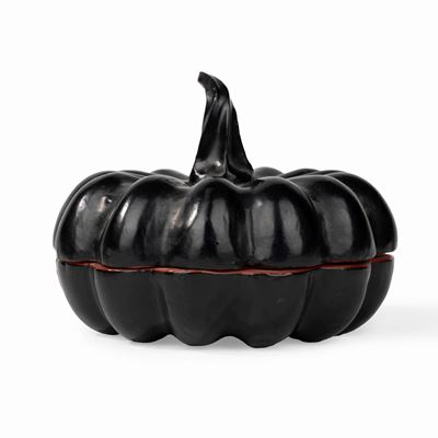 Scatola in Lacca Nera e Rossa a Forma di Zucca, Giappone Periodo Meiji