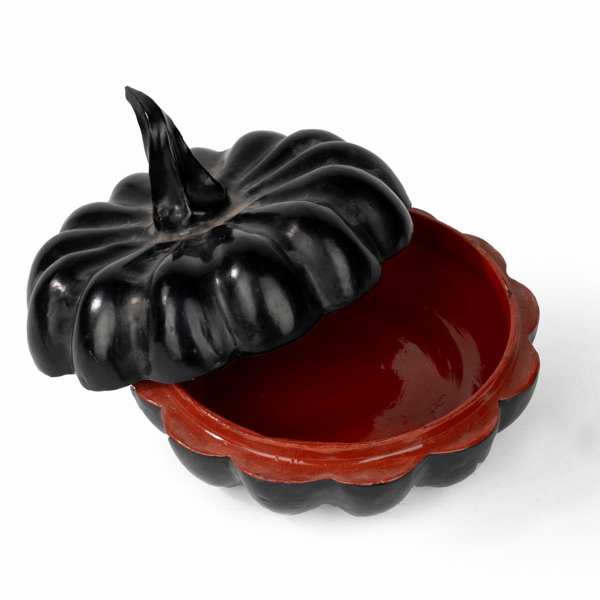 Scatola in Lacca Nera e Rossa a Forma di Zucca, Giappone Periodo Meiji