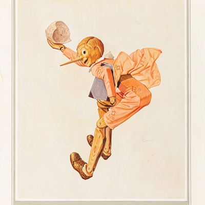 Illustrazione originale per 'Le avventure di Pinocchio', tempera su cartone