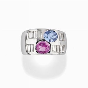A 18K white gold, sapphire and diamond ring