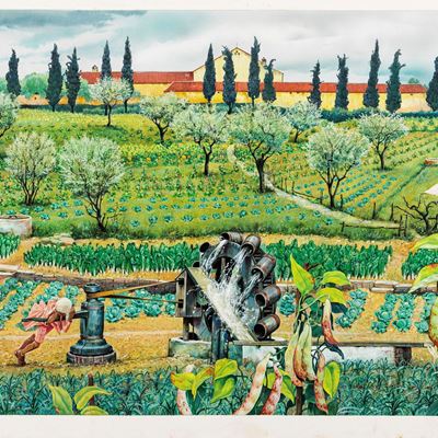 Illustrazione originale de 'Le avventure di Pinocchio' - tempera su cartone