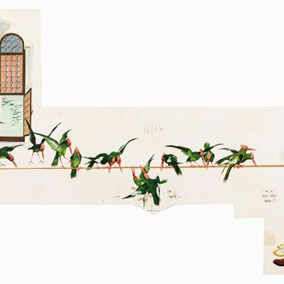 Illustrazione originale per 'Le avventure di Pinocchio' (tempera su cartone sagomato)
