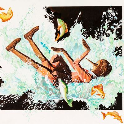 Illustrazione originale per Le avventure di Pinocchio, tempera su cartone