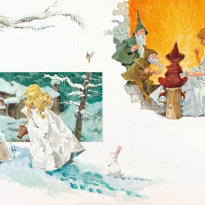 I tre nanetti del bosco, tempera su cartone