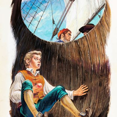 L'isola del tesoro - Illustrazione originale del 1955, tempera su cartoncino
