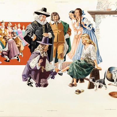 Bioletto, Cenerentola - Illustrazione originale in tempera su cartoncino