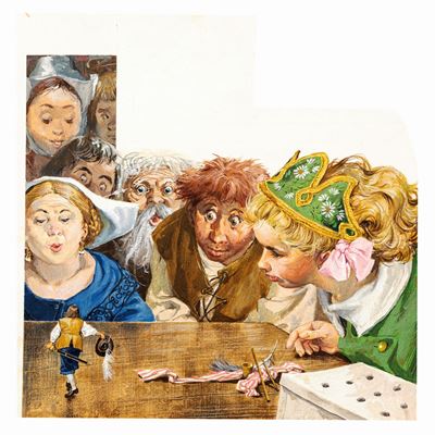 I viaggi di Gulliver - Illustrazione originale, tempera su cartone sagomato