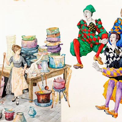 Illustrazione per 'C'era una volta Cenerentola', tempera e acquerello su cartone