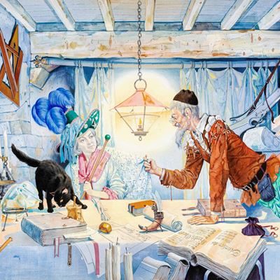 Illustrazione originale per 'C'era una volta Cenerentola', tempera e acquerello su cartone