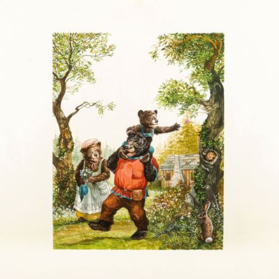 I tre orsi - illustrazione originale, tempera su cartoncino