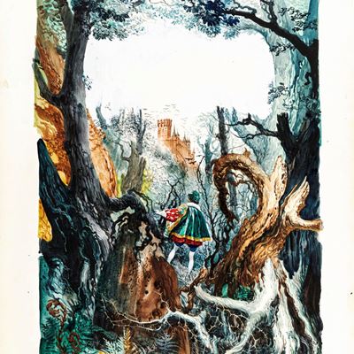 La bella addormentata nel bosco, tempera su cartone