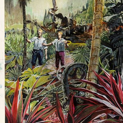 Viaggio al centro della Terra, tempera su cartone
