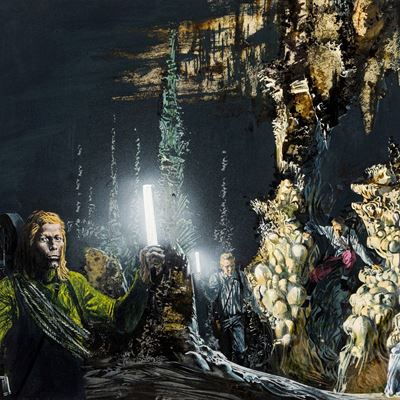 Viaggio al centro della Terra, tempera su cartone