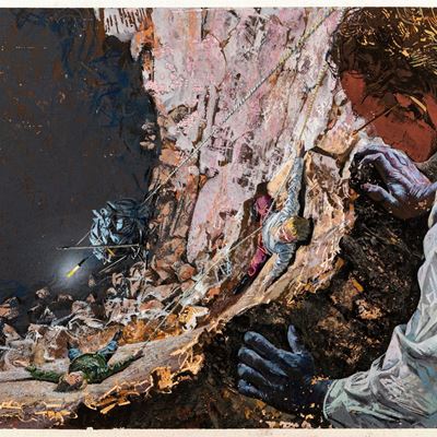 Viaggio al centro della Terra - illustrazione originale, tempera su cartone