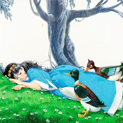 Illustrazione per 'Biancaneve e i sette nani', tempera su cartone