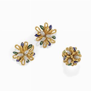 A 18K yellow gold, diamond and enamel demi-parure, circa 1960